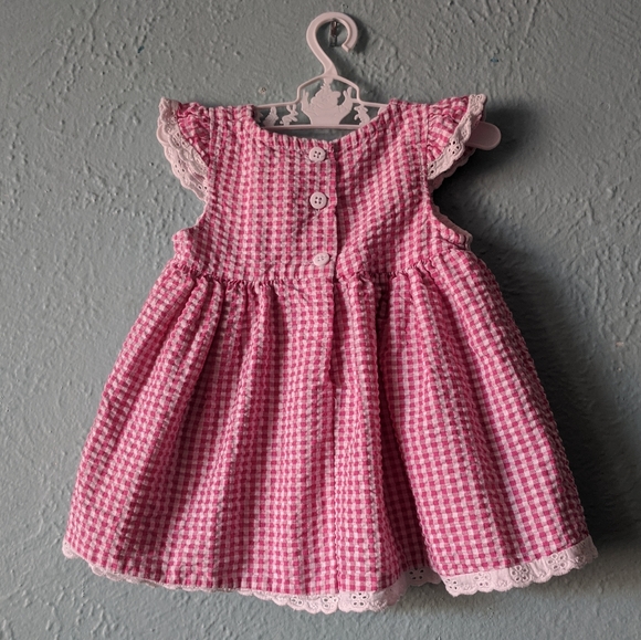 🍉Cutest Country Cowgirl Gingham Dress, Pink and white, Size 9 months - Picture 2 of 7